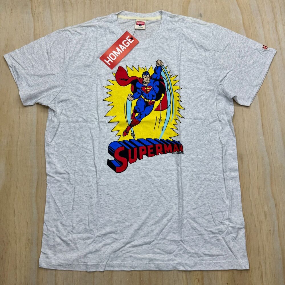 NEW Superman Homage Tri-Blend Short Sleeve Shirt Ash Gray Sz XL